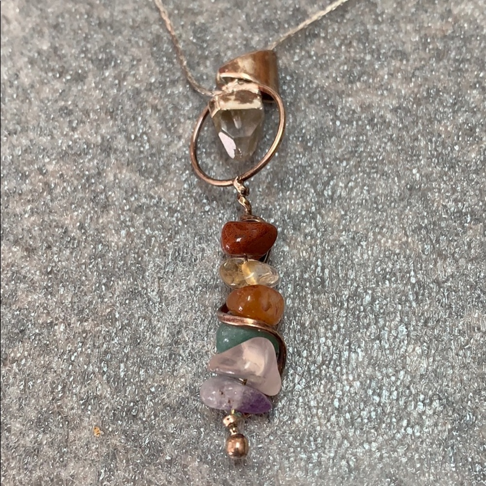 18K GP necklace w/ multicolor stone pendant